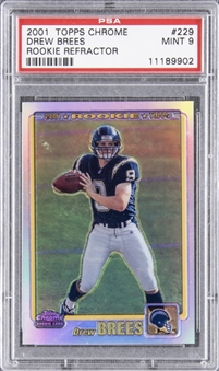 2001 Topps Chrome Rookie Refractor #229 Drew Brees Rookie Card (#969/999) - PSA MINT 9